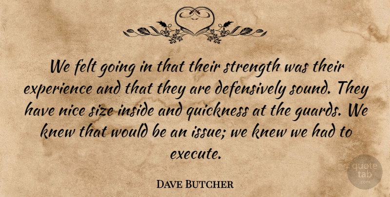 Dave Butcher Quote About Experience, Felt, Inside, Knew, Nice: We Felt Going In That...