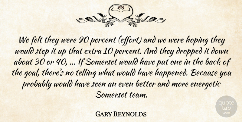 Gary Reynolds Quote About Dropped, Energetic, Extra, Felt, Hoping: We Felt They Were 90...
