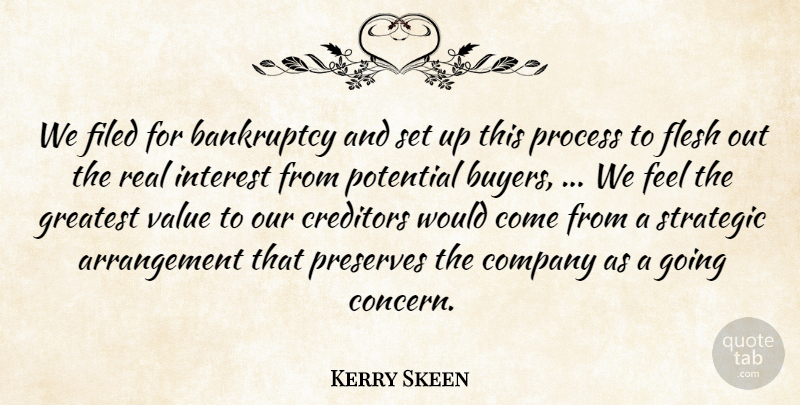 Kerry Skeen Quote About Bankruptcy, Company, Creditors, Flesh, Greatest: We Filed For Bankruptcy And...