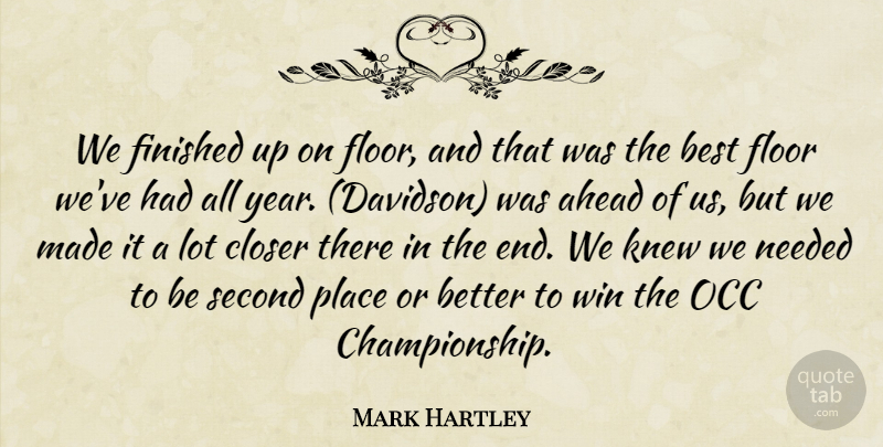 Mark Hartley Quote About Ahead, Best, Closer, Finished, Floor: We Finished Up On Floor...
