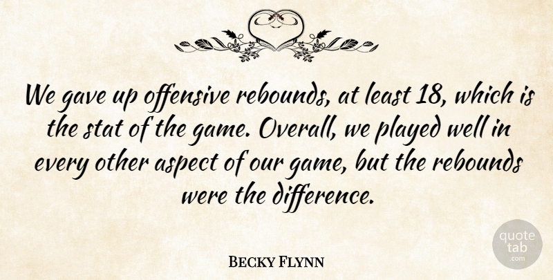Becky Flynn Quote About Aspect, Gave, Offensive, Played, Rebounds: We Gave Up Offensive Rebounds...