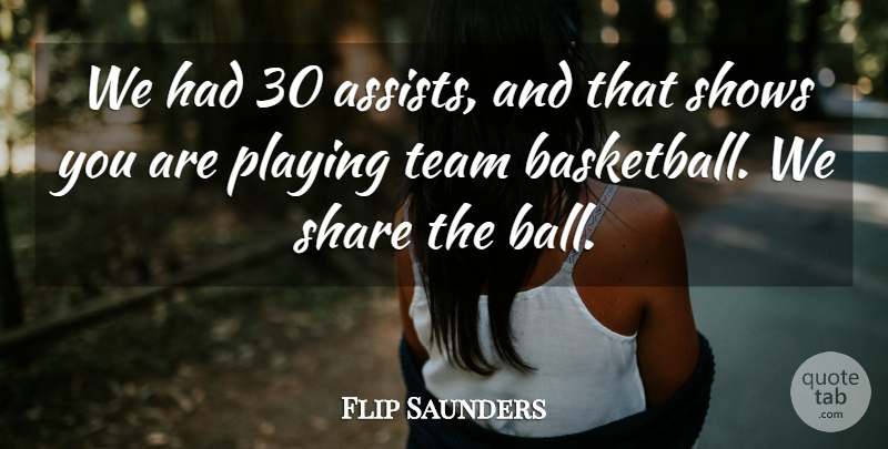 Flip Saunders Quote About Playing, Share, Shows, Team: We Had 30 Assists And...