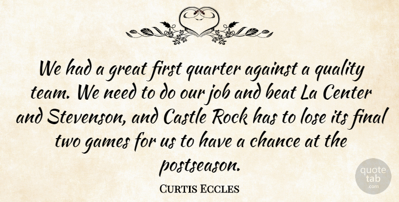 Curtis Eccles Quote About Against, Beat, Castle, Center, Chance: We Had A Great First...