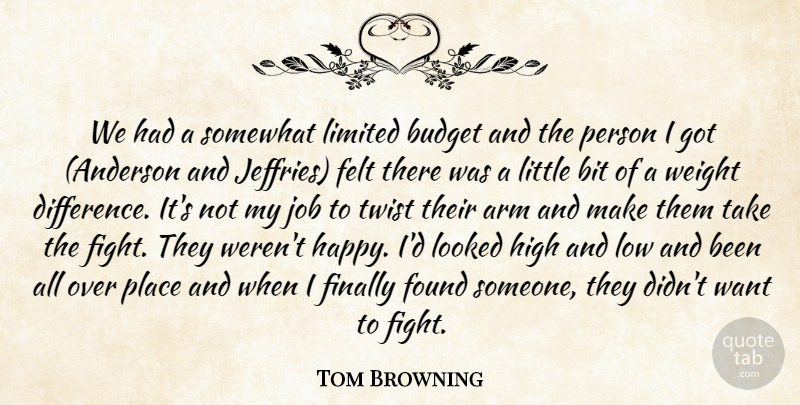 Tom Browning Quote About Arm, Bit, Budget, Felt, Finally: We Had A Somewhat Limited...