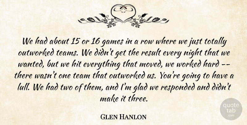 Glen Hanlon Quote About Games, Glad, Hard, Hit, Night: We Had About 15 Or...
