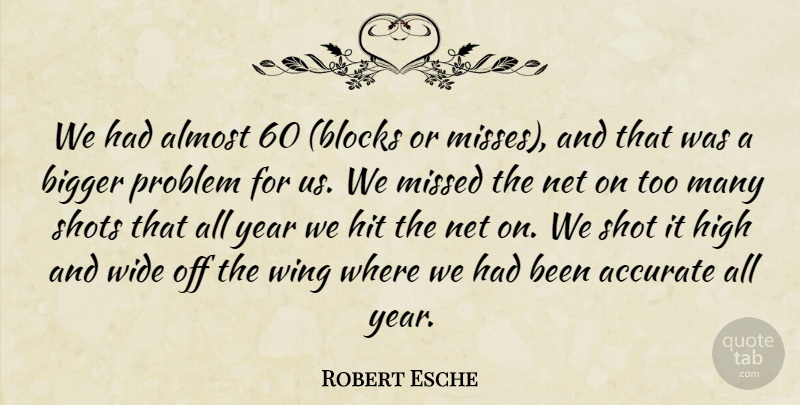 Robert Esche Quote About Accurate, Almost, Bigger, High, Hit: We Had Almost 60 Blocks...