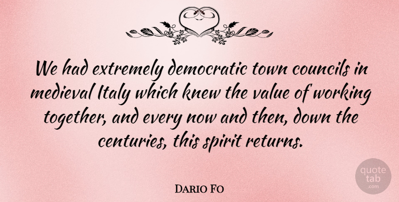 Dario Fo Quote About Democratic, Extremely, Knew, Medieval, Spirit: We Had Extremely Democratic Town...