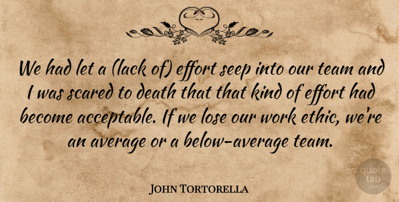 John Tortorella Quote About Average, Death, Effort, Lose, Scared: We Had Let A Lack...