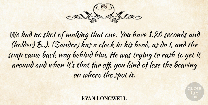 Ryan Longwell Quote About Bearing, Behind, Came, Clock, Far: We Had No Shot Of...