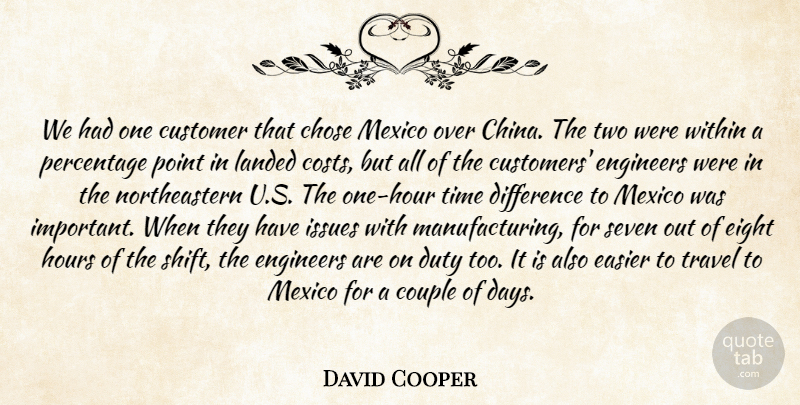 David Cooper Quote About Chose, Couple, Customer, Difference, Duty: We Had One Customer That...