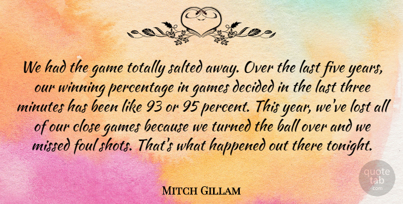 Mitch Gillam Quote About Ball, Close, Decided, Five, Foul: We Had The Game Totally...