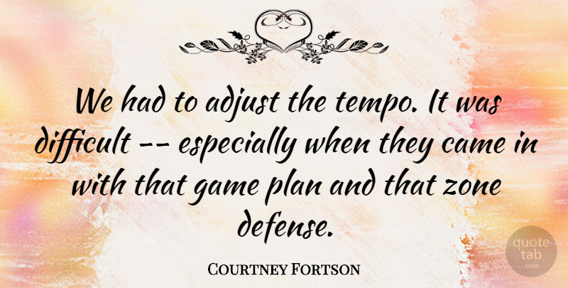Courtney Fortson Quote About Adjust, Came, Difficult, Game, Plan: We Had To Adjust The...