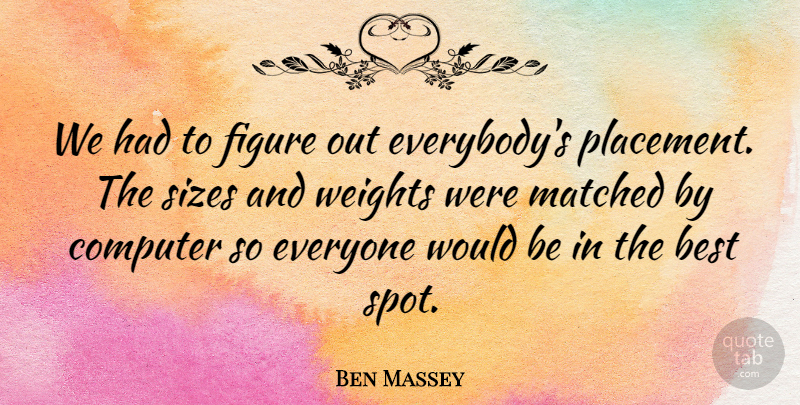 Ben Massey Quote About Best, Computer, Figure, Matched, Sizes: We Had To Figure Out...