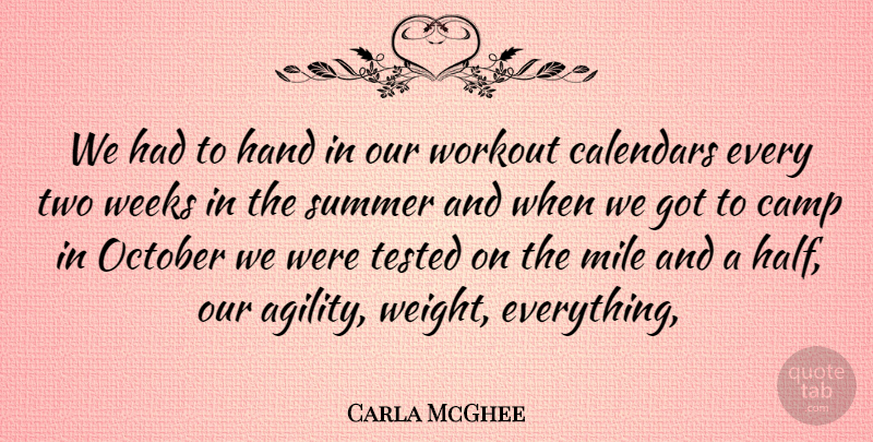 Carla McGhee Quote About Calendars, Camp, Hand, Mile, October: We Had To Hand In...