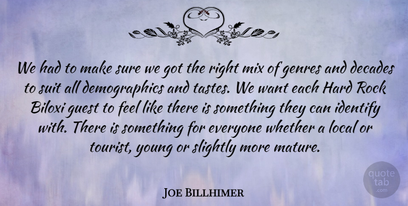 Joe Billhimer Quote About Decades, Genres, Guest, Hard, Identify: We Had To Make Sure...