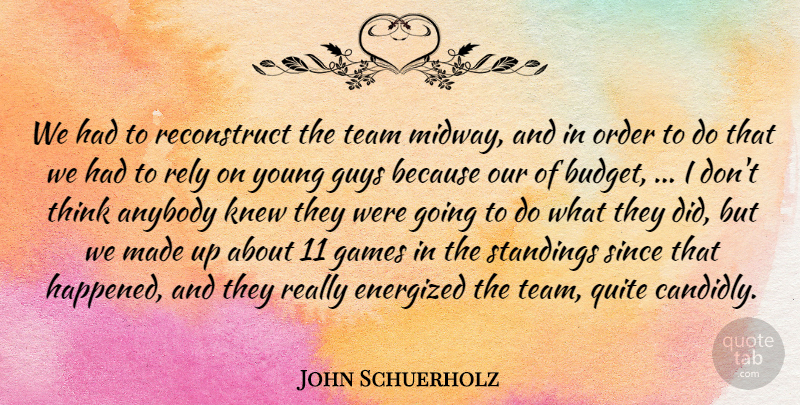 John Schuerholz Quote About Anybody, Games, Guys, Knew, Order: We Had To Reconstruct The...