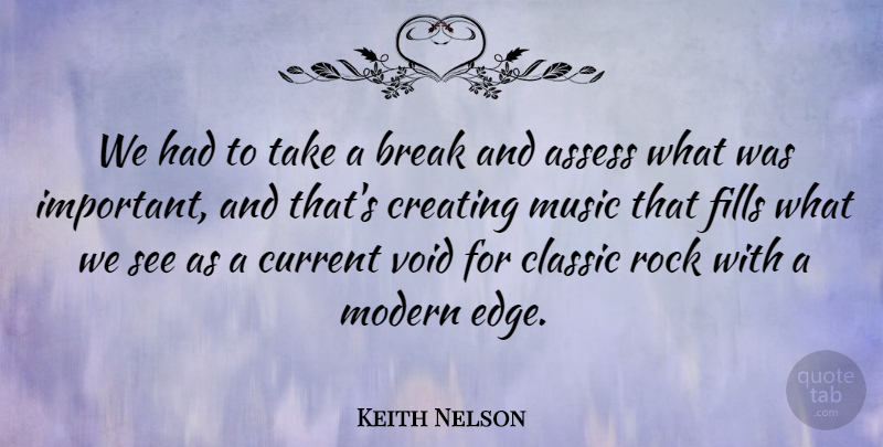 Keith Nelson Quote About Assess, Break, Classic, Creating, Current: We Had To Take A...