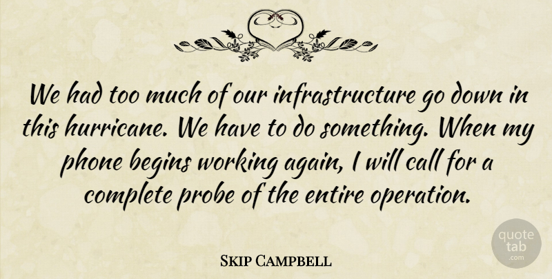 Skip Campbell Quote About Begins, Call, Complete, Entire, Phone: We Had Too Much Of...