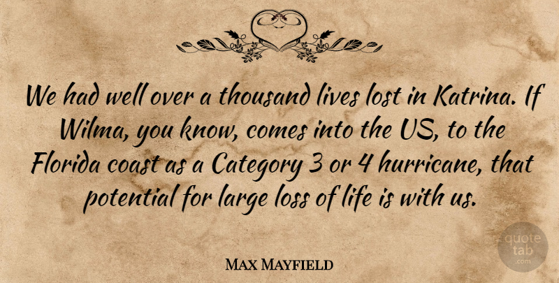 Max Mayfield Quote About Category, Coast, Florida, Large, Life: We Had Well Over A...
