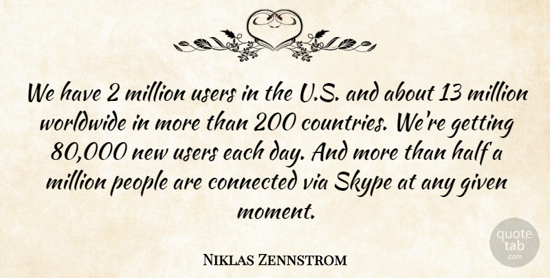 Niklas Zennstrom Quote About Given, Half, Million, People, Users: We Have 2 Million Users...