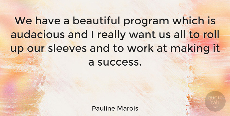 Pauline Marois Quote About Audacious, Program, Roll, Sleeves, Success: We Have A Beautiful Program...