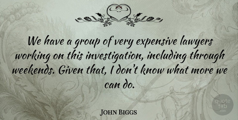John Biggs Quote About Expensive, Given, Group, Including, Lawyers: We Have A Group Of...