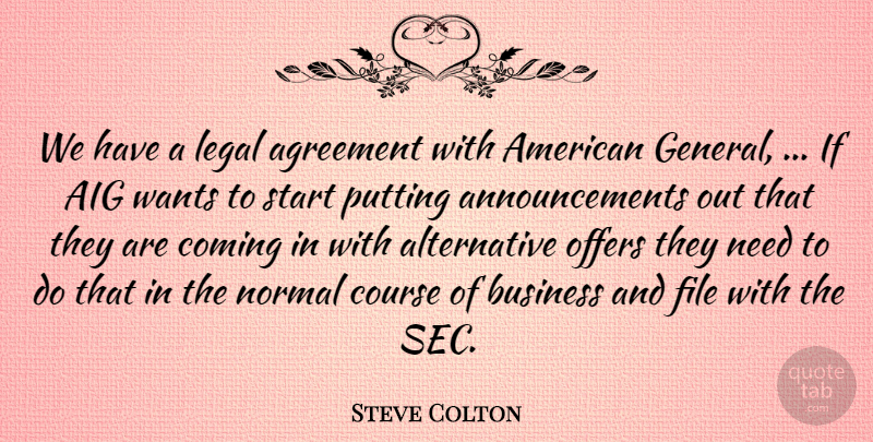 Steve Colton Quote About Agreement, Business, Coming, Course, File: We Have A Legal Agreement...