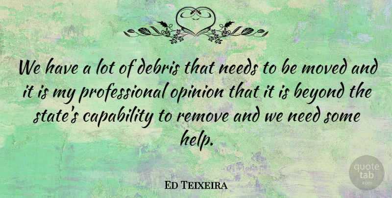 Ed Teixeira Quote About Beyond, Capability, Debris, Moved, Needs: We Have A Lot Of...