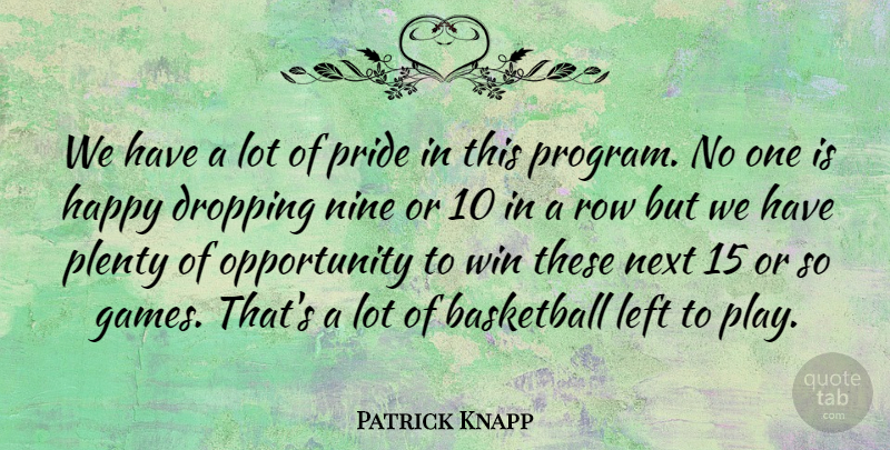 Patrick Knapp Quote About Basketball, Dropping, Happy, Left, Next: We Have A Lot Of...