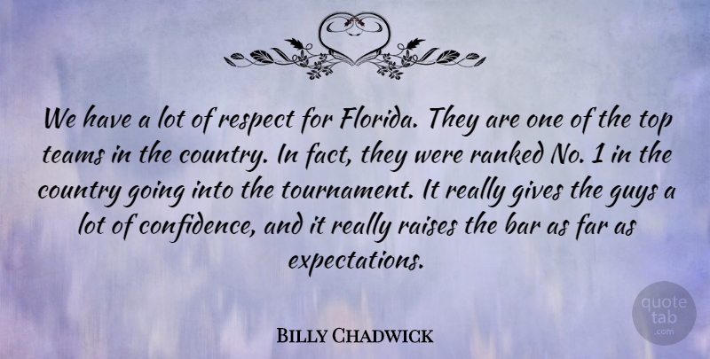 Billy Chadwick Quote About Bar, Country, Far, Gives, Guys: We Have A Lot Of...