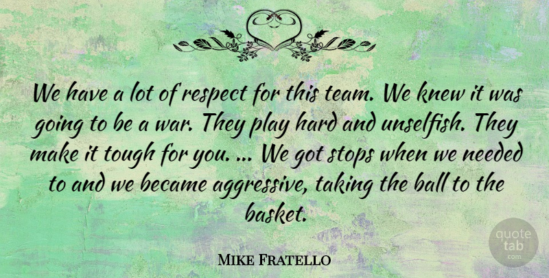 Mike Fratello Quote About Ball, Became, Hard, Knew, Needed: We Have A Lot Of...