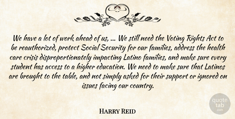 Harry Reid Quote About Access, Act, Address, Ahead, Asked: We Have A Lot Of...