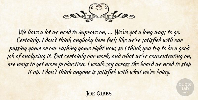 Joe Gibbs Quote About Across, Analyzing, Anybody, Anyone, Board: We Have A Lot We...