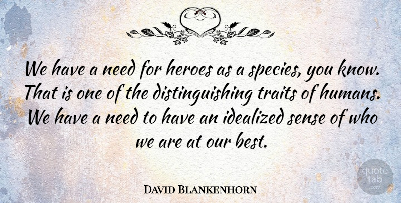 David Blankenhorn Quote About Heroes, Traits: We Have A Need For...