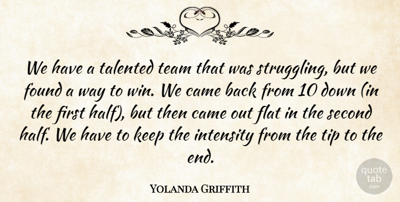Yolanda Griffith Quote About Came, Flat, Found, Intensity, Second: We Have A Talented Team...
