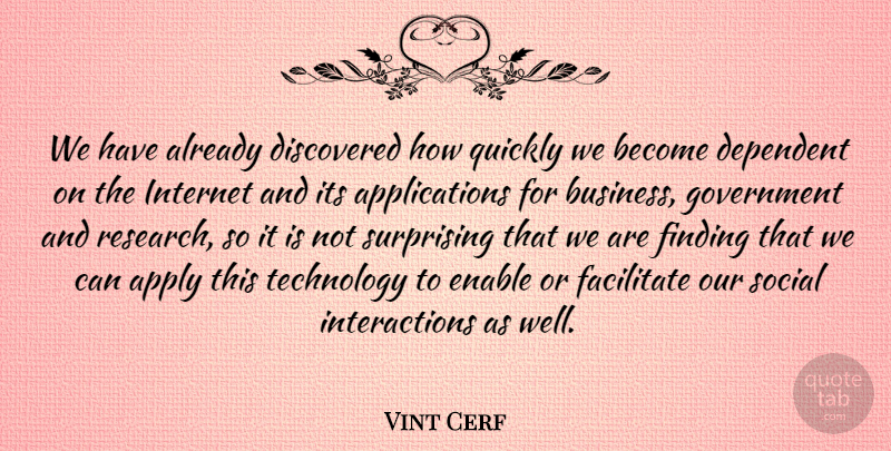 Vint Cerf Quote About Apply, Business, Dependent, Discovered, Enable: We Have Already Discovered How...