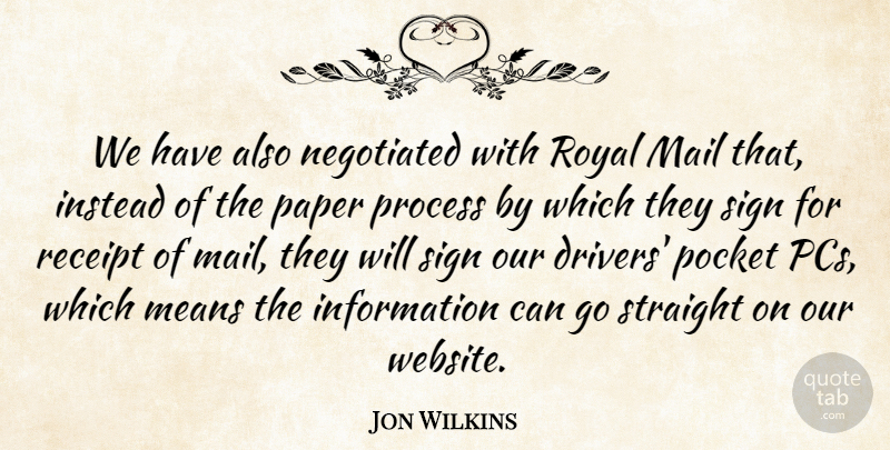 Jon Wilkins Quote About Information, Instead, Mail, Means, Paper: We Have Also Negotiated With...