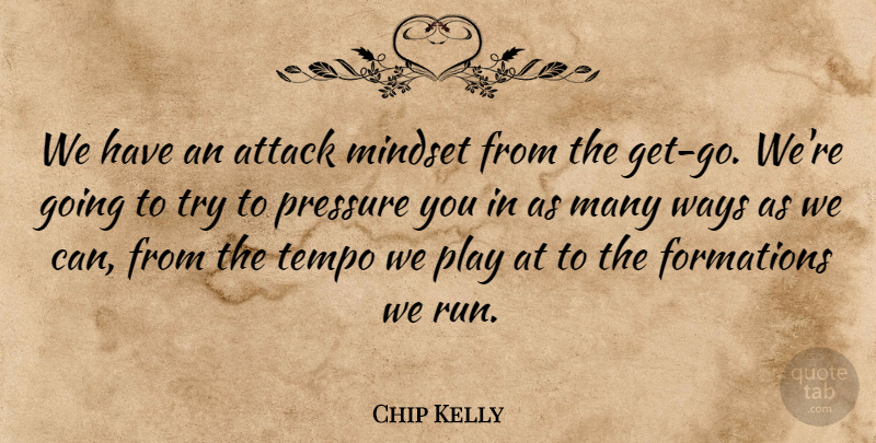 Chip Kelly Quote About Attack, Mindset, Pressure, Tempo, Ways: We Have An Attack Mindset...