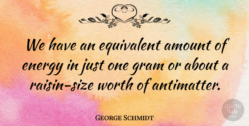 George Schmidt Quote About Amount, Energy, Equivalent, Worth: We Have An Equivalent Amount...
