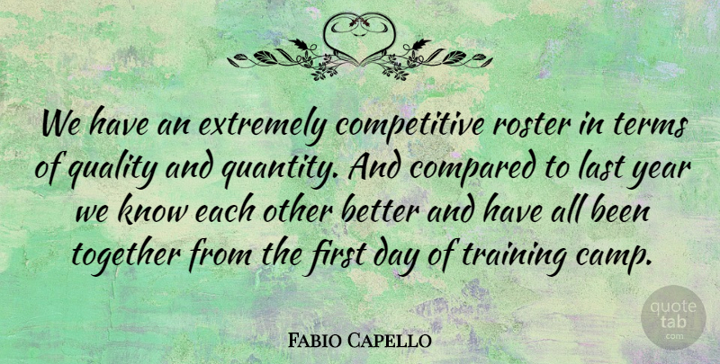Fabio Capello Quote About Compared, Extremely, Last, Quality, Terms: We Have An Extremely Competitive...