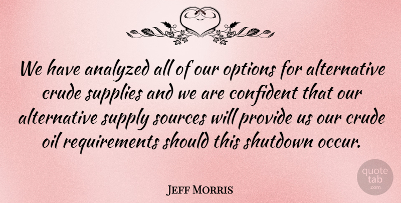 Jeff Morris Quote About Analyzed, Confident, Crude, Oil, Options: We Have Analyzed All Of...