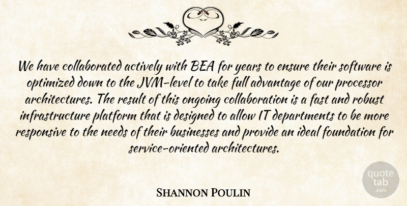 Shannon Poulin Quote About Actively, Advantage, Allow, Businesses, Designed: We Have Collaborated Actively With...