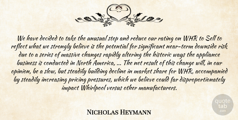 Nicholas Heymann Quote About Altering, Appliance, Believe, Building, Business: We Have Decided To Take...