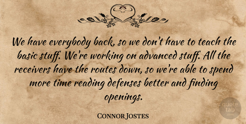 Connor Jostes Quote About Advanced, Basic, Everybody, Finding, Reading: We Have Everybody Back So...