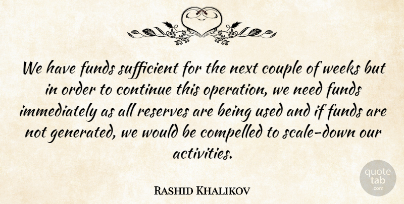 Rashid Khalikov Quote About Compelled, Continue, Couple, Funds, Next: We Have Funds Sufficient For...