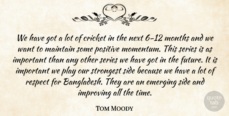 Tom Moody Quote About Cricket, Emerging, Improving, Maintain, Months: We Have Got A Lot...