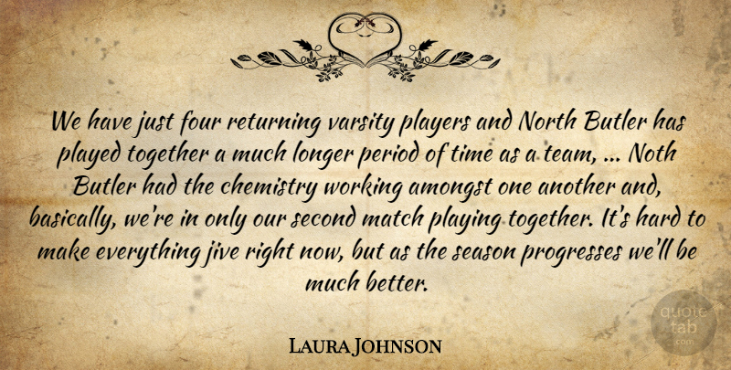 Laura Johnson Quote About Amongst, Butler, Chemistry, Four, Hard: We Have Just Four Returning...