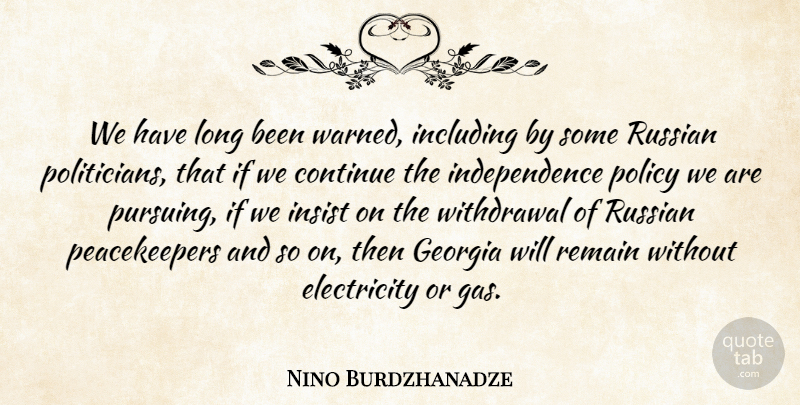 Nino Burdzhanadze Quote About Continue, Electricity, Georgia, Including, Independence: We Have Long Been Warned...