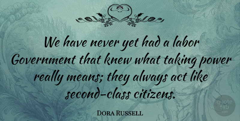 Dora Russell Quote About Mean, Class, Government: We Have Never Yet Had...