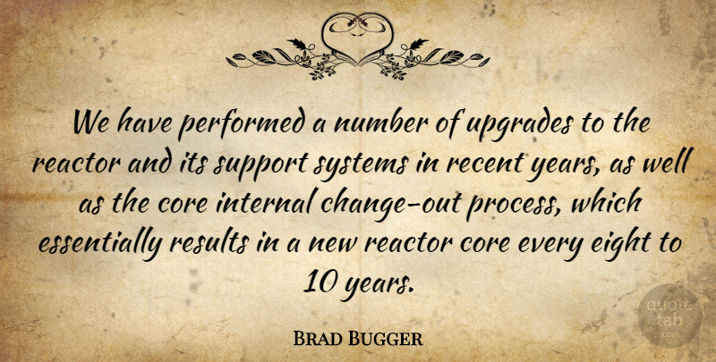 Brad Bugger Quote About Core, Eight, Internal, Number, Performed: We Have Performed A Number...
